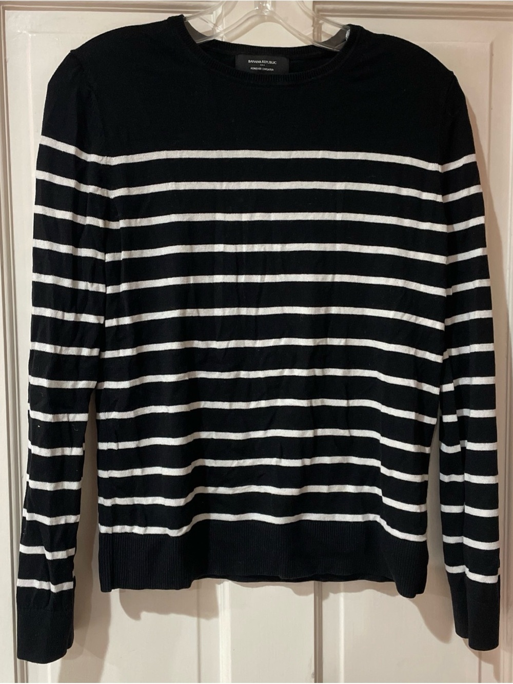 Banana Republic Forever Sweater Black White Striped S